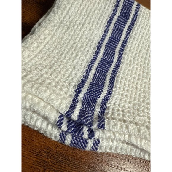 Flower Embroidered Waffle Weave Kitchen Towel With Blue Stripes and Flowers - Picture 4 of 10